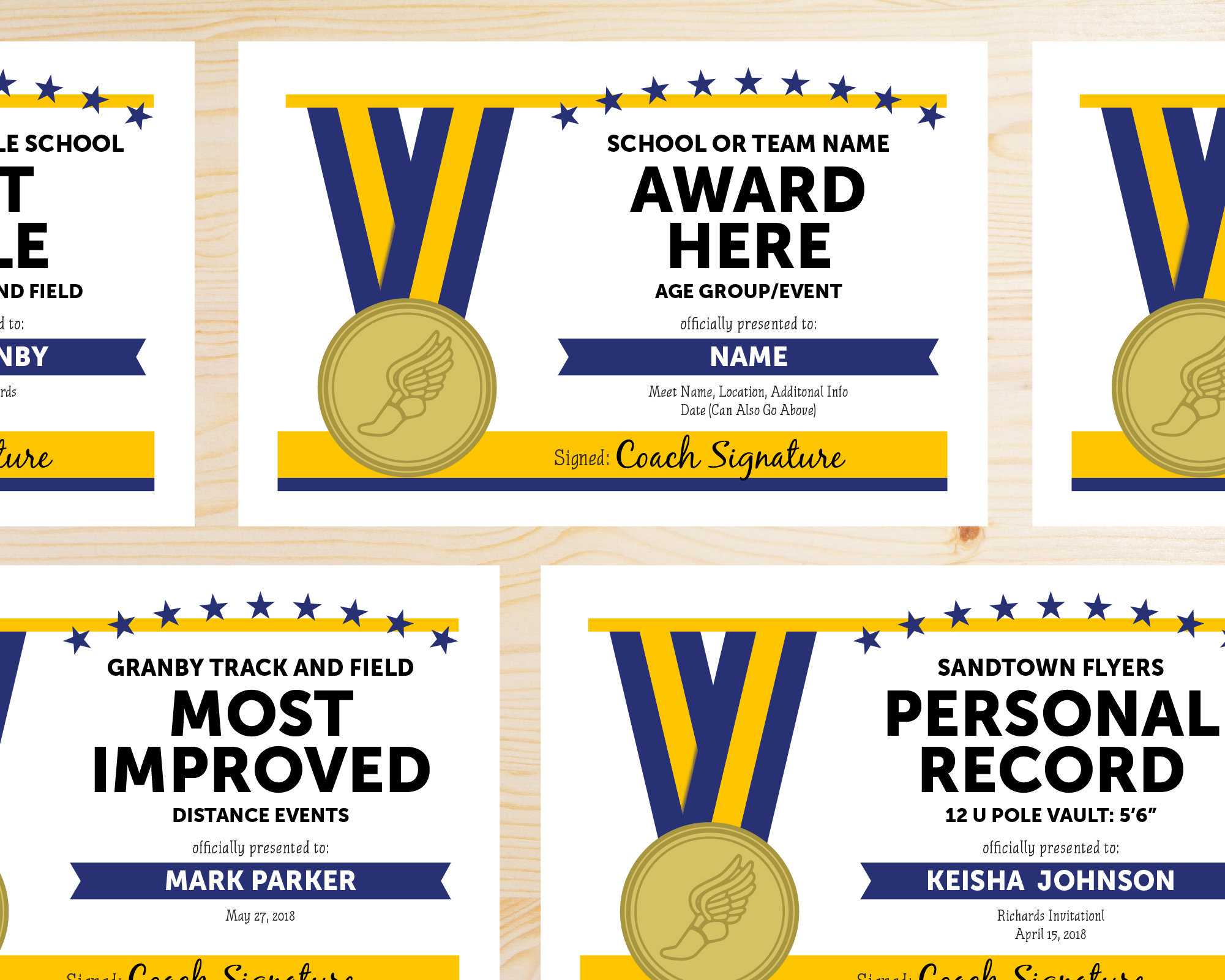 Editable Track And Field Award Certificates – Instant Download Printable –  Blue And Gold Intended For Track And Field Certificate Templates Free