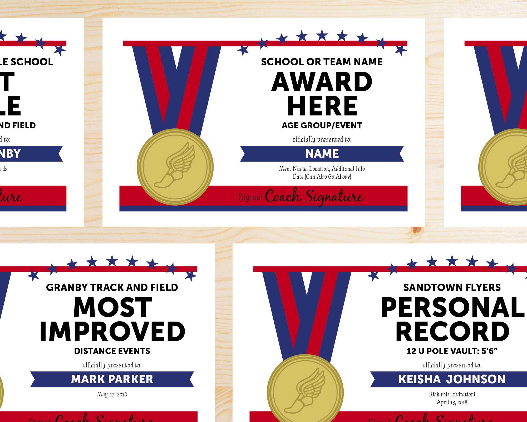Editable Track And Field Award Certificates – Instant Download Printable –  Blue And Red With Track And Field Certificate Templates Free