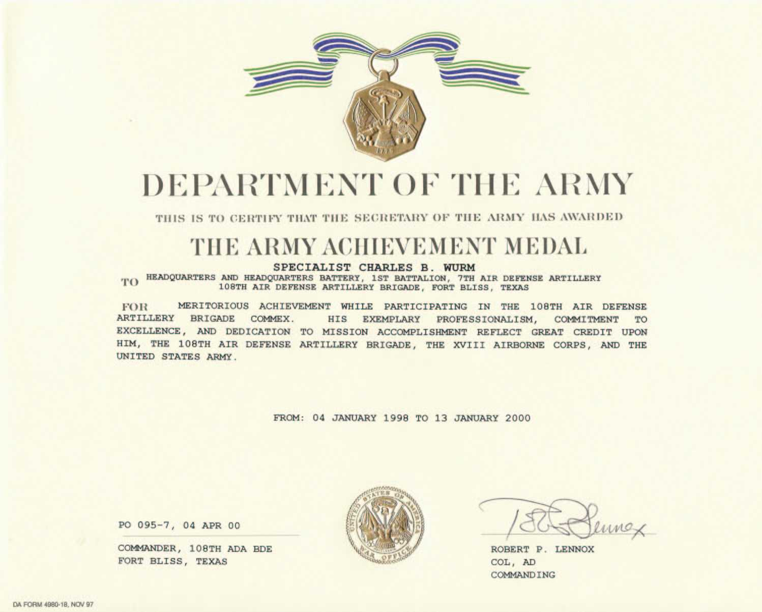 Education / Awards In Certificate Of Achievement Army Template