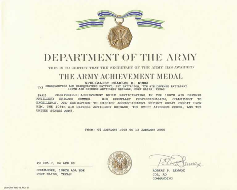 Army Certificate Of Achievement Template
