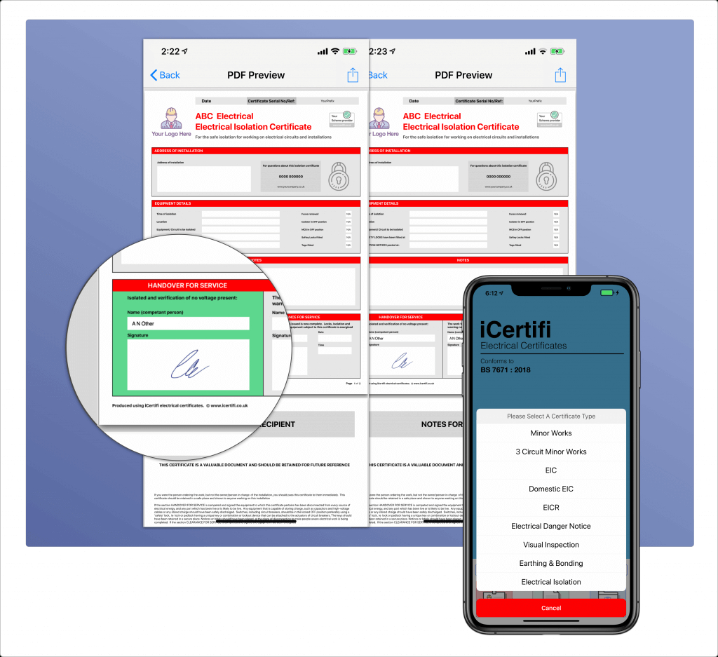 Electrical Certificates – Apps And Software – Icertifi Intended For Minor Electrical Installation Works Certificate Template