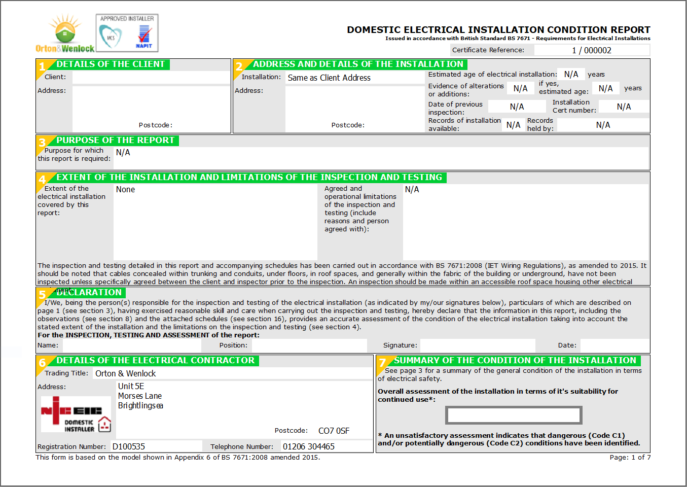 Electrical Installation Condition Reports For Electrical Installation Test Certificate Template
