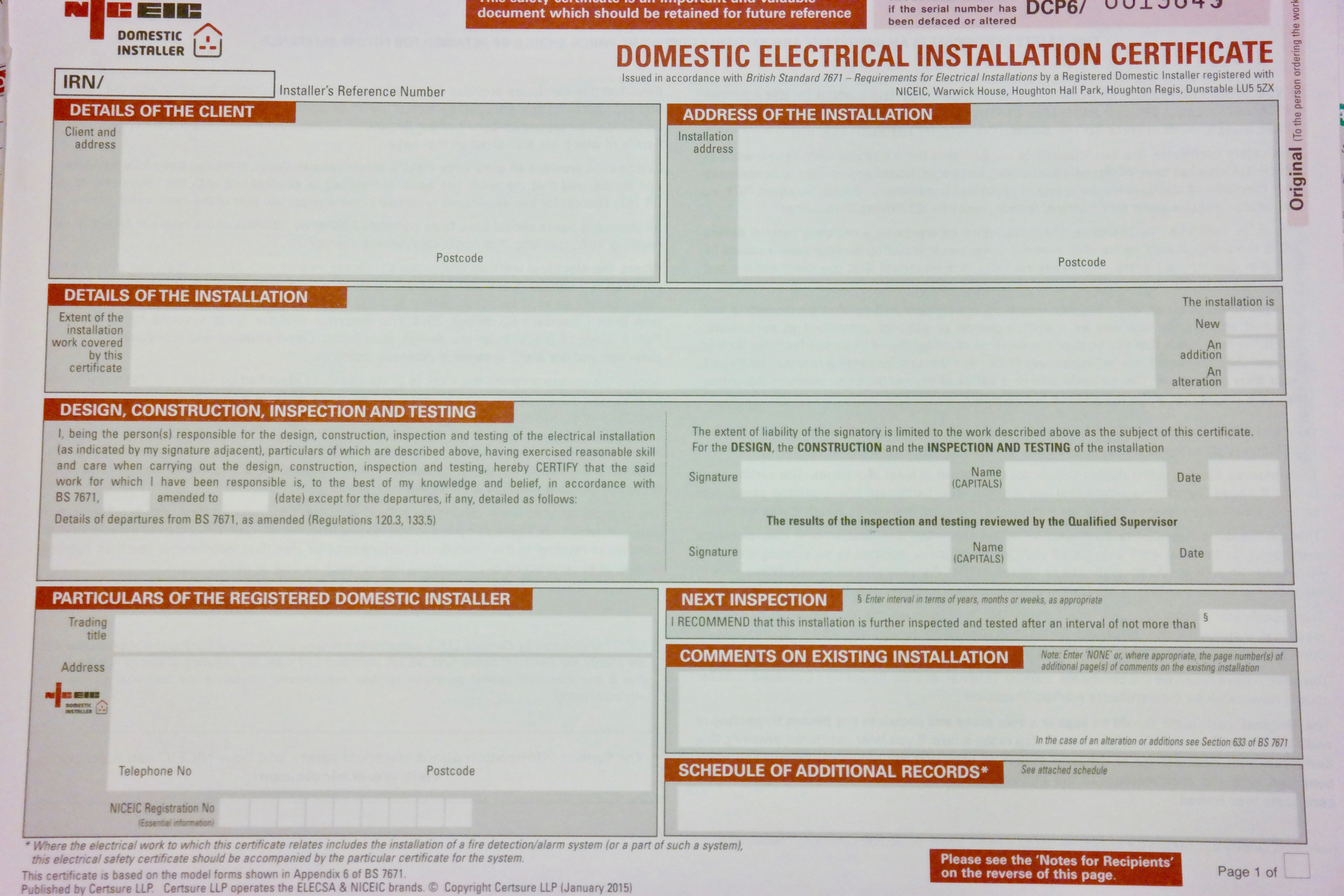 Electrical Installation Test Certificate Template For Electrical Installation Test Certificate Template