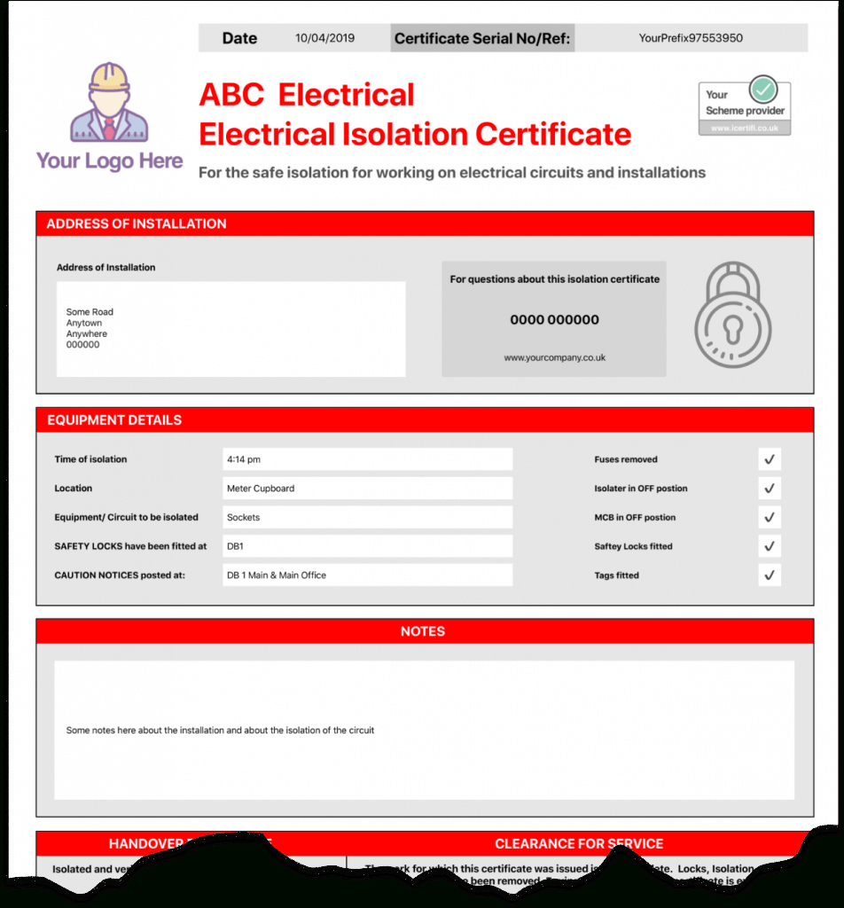 Electrical Isolation Certificate | Send Unlimited Intended For Electrical Isolation Certificate Template