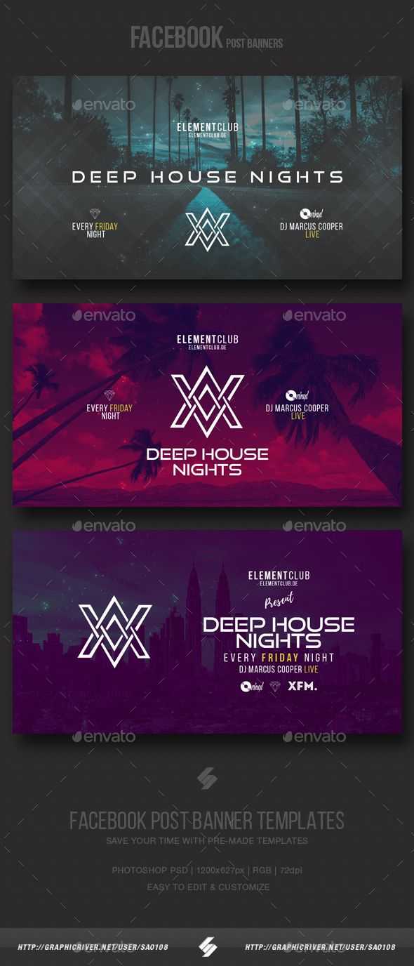 Electronic Music Party – Facebook Post Banner Templates Psd With Facebook Banner Template Psd
