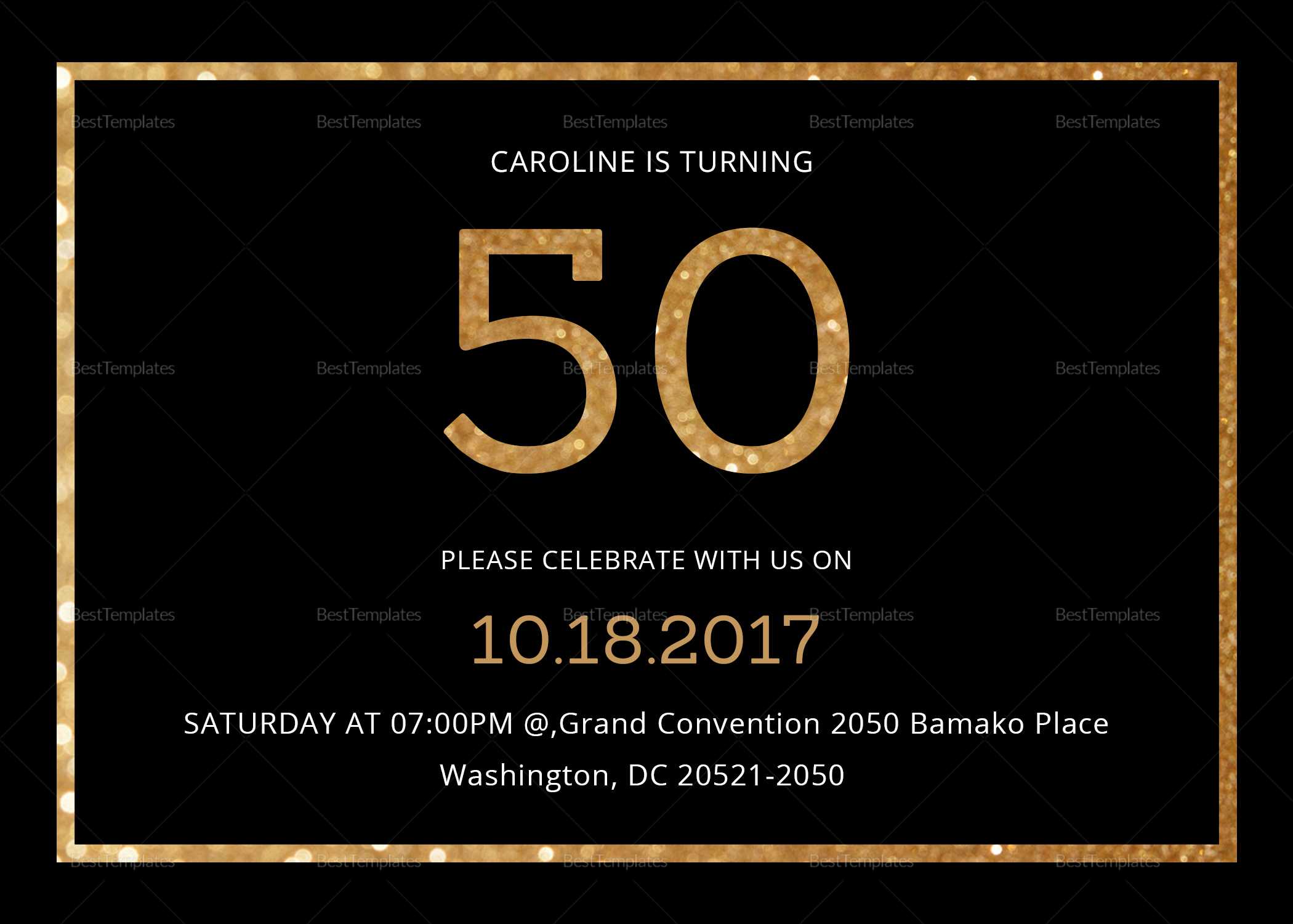 Elegant Black And Gold 50Th Birthday Invitation Template With Regard To Indesign Birthday Card Template