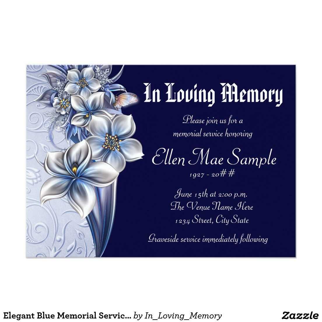 Elegant Blue Memorial Service Announcements | Zazzle With Regard To Funeral Invitation Card Template