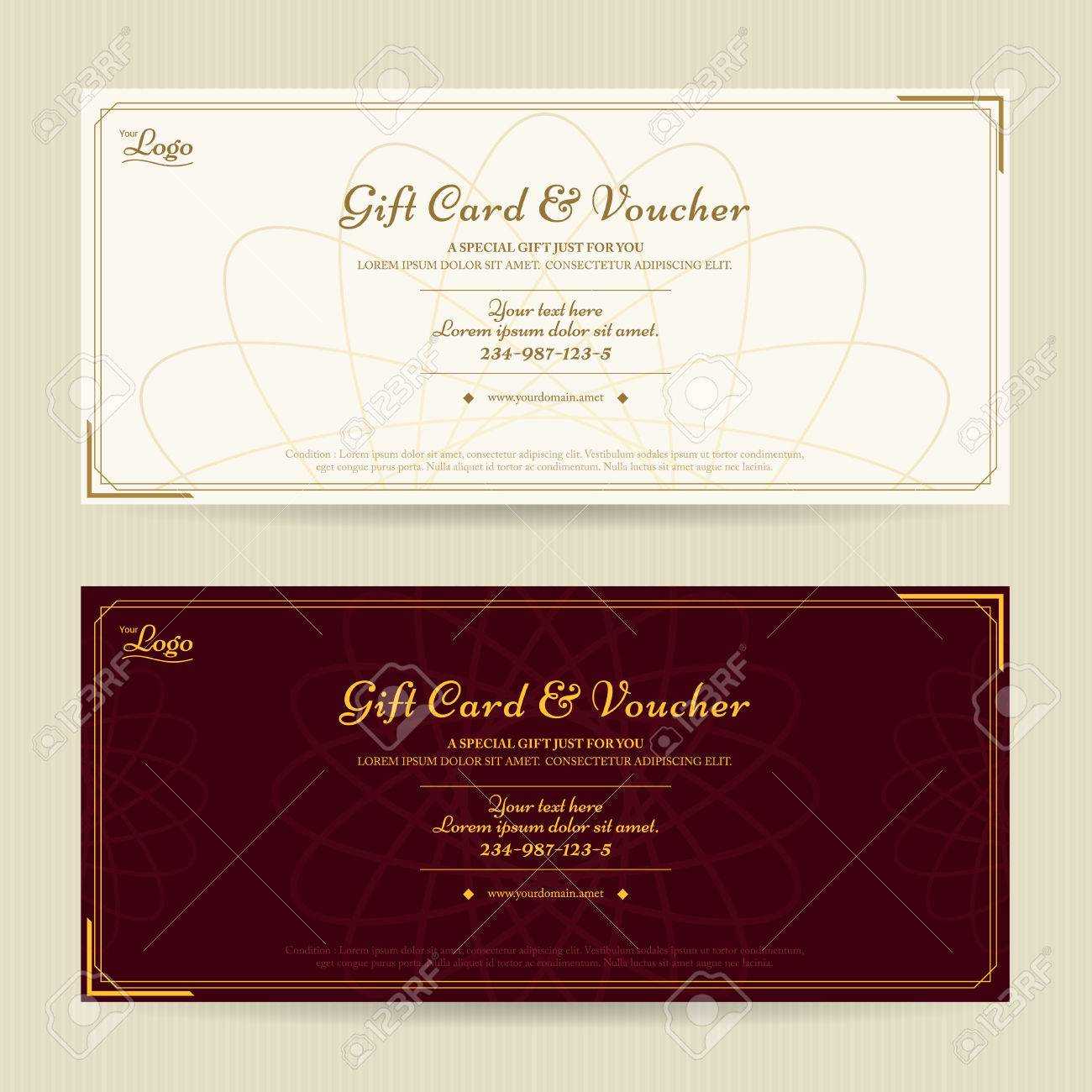 Elegant Gift Voucher Or Gift Card Template With Gold Border Inside Elegant Gift Certificate Template
