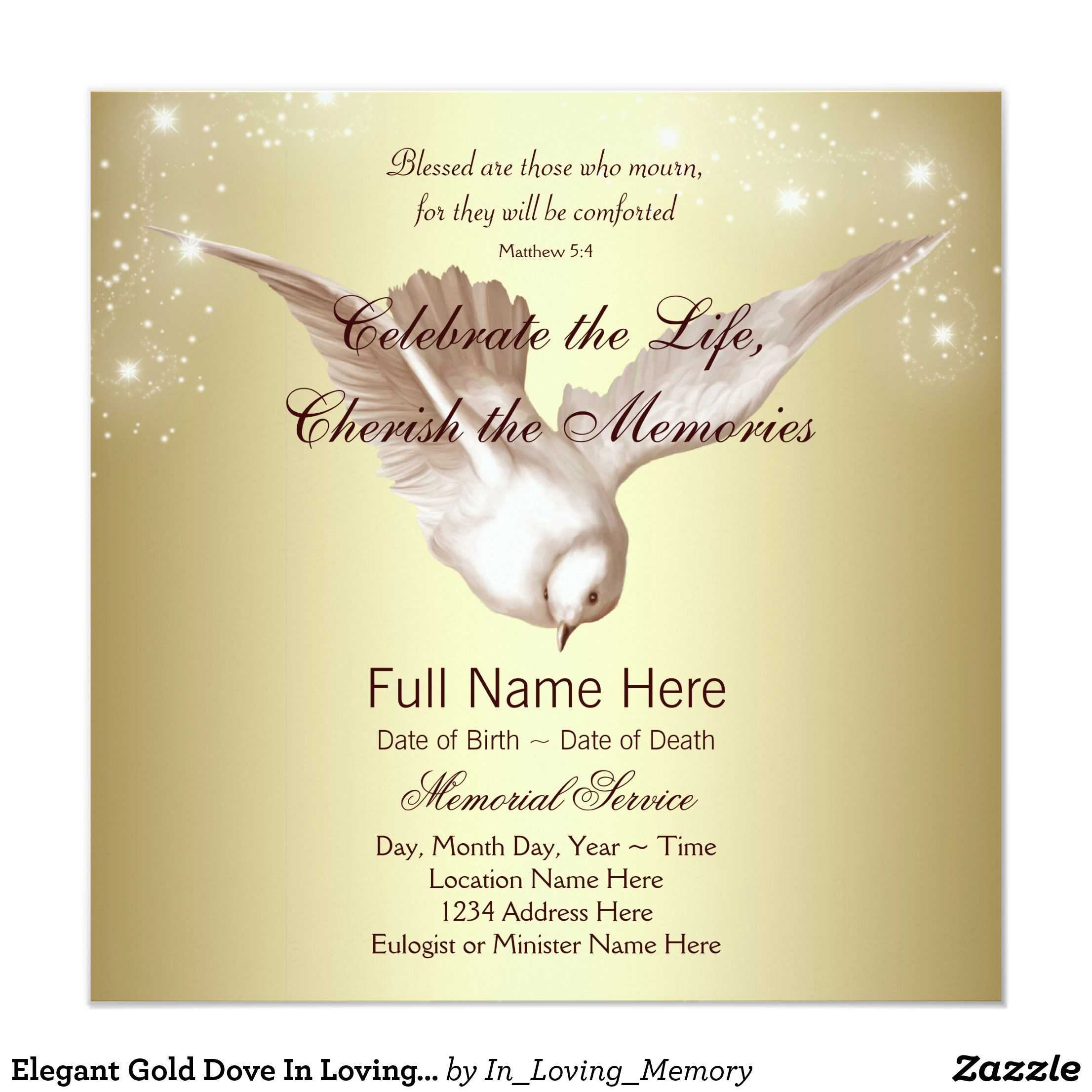Elegant Gold Dove In Loving Memory Memorial Invitation Throughout Death Anniversary Cards Templates