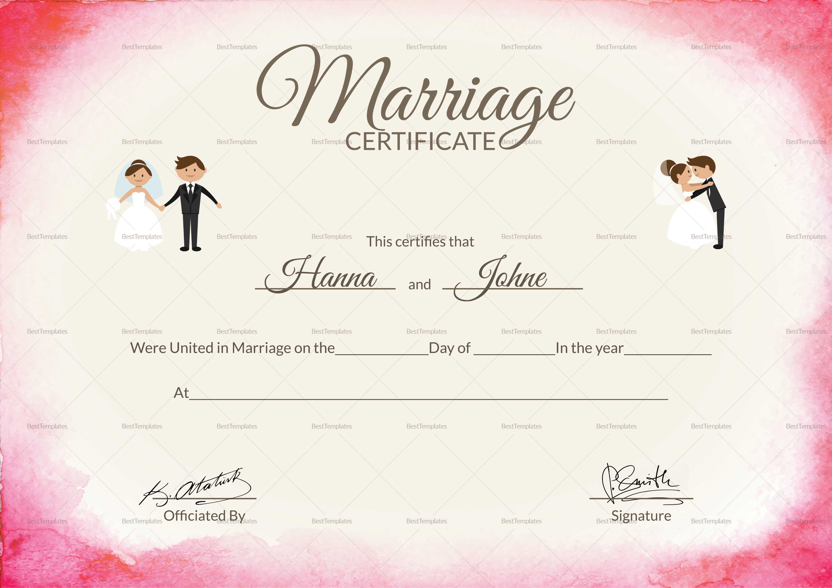 Elegant Marriage Certificate Template Throughout Certificate Of Marriage Template