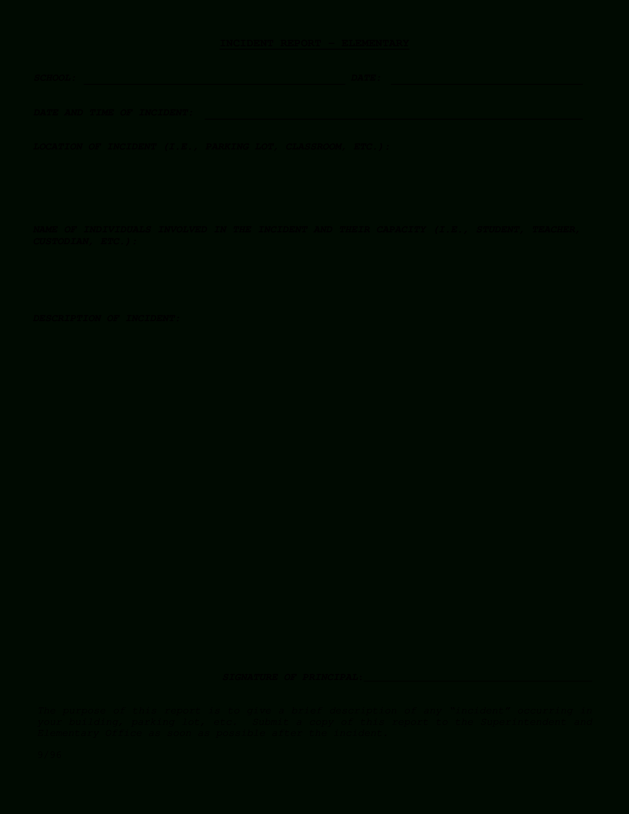 Elementary School Incident Report | Templates At Pertaining To School Incident Report Template
