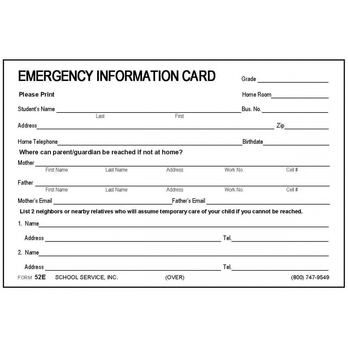 Emergency Contact Information Form Template Throughout Emergency Contact Card Template