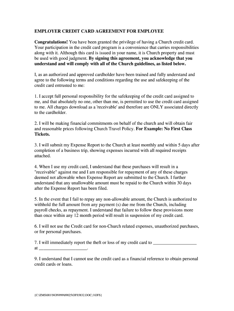 Employee Credit Card Agreement – Fill Online, Printable Intended For Corporate Credit Card Agreement Template