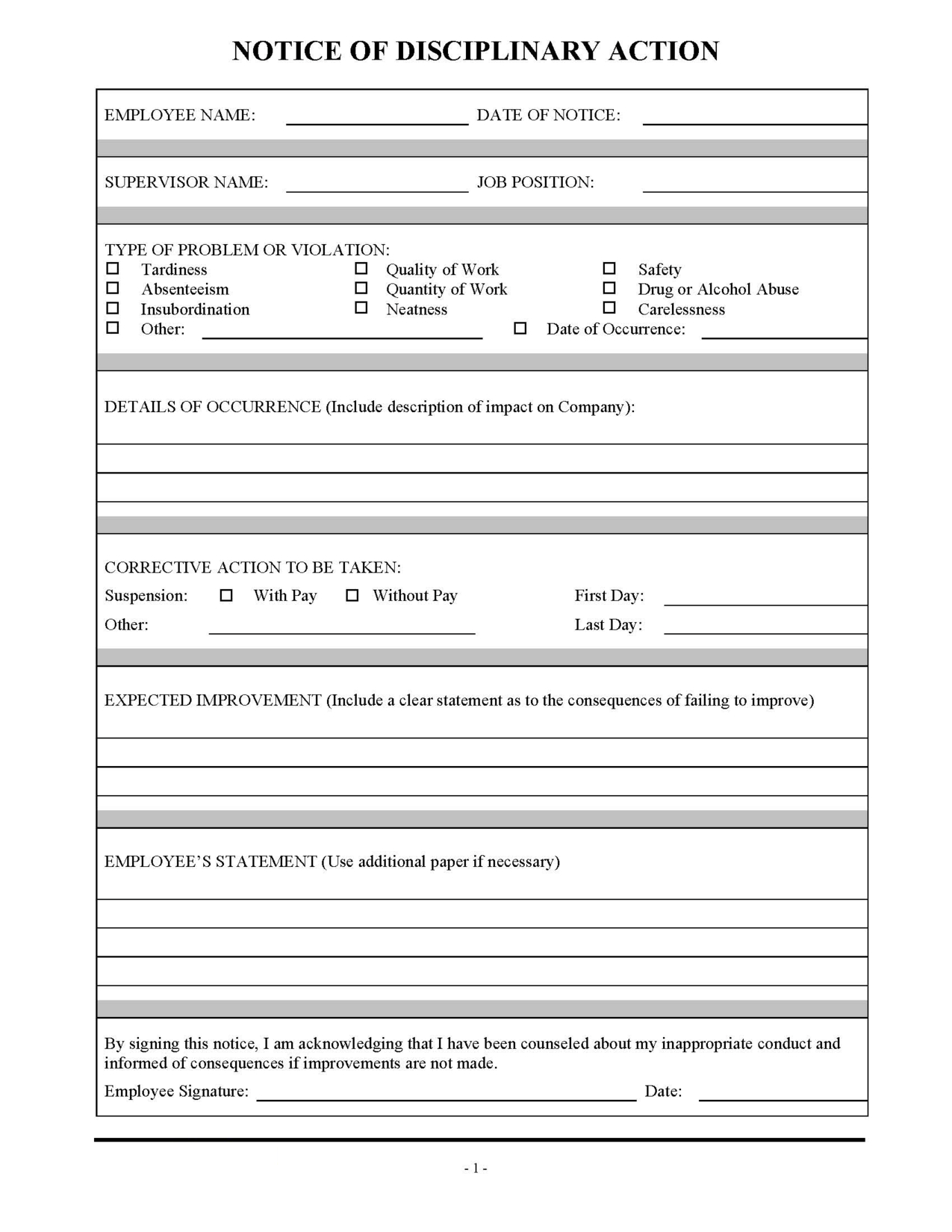 Employee Discipline Form Template | School/work | Employee With Regard To Blank Evaluation Form Template