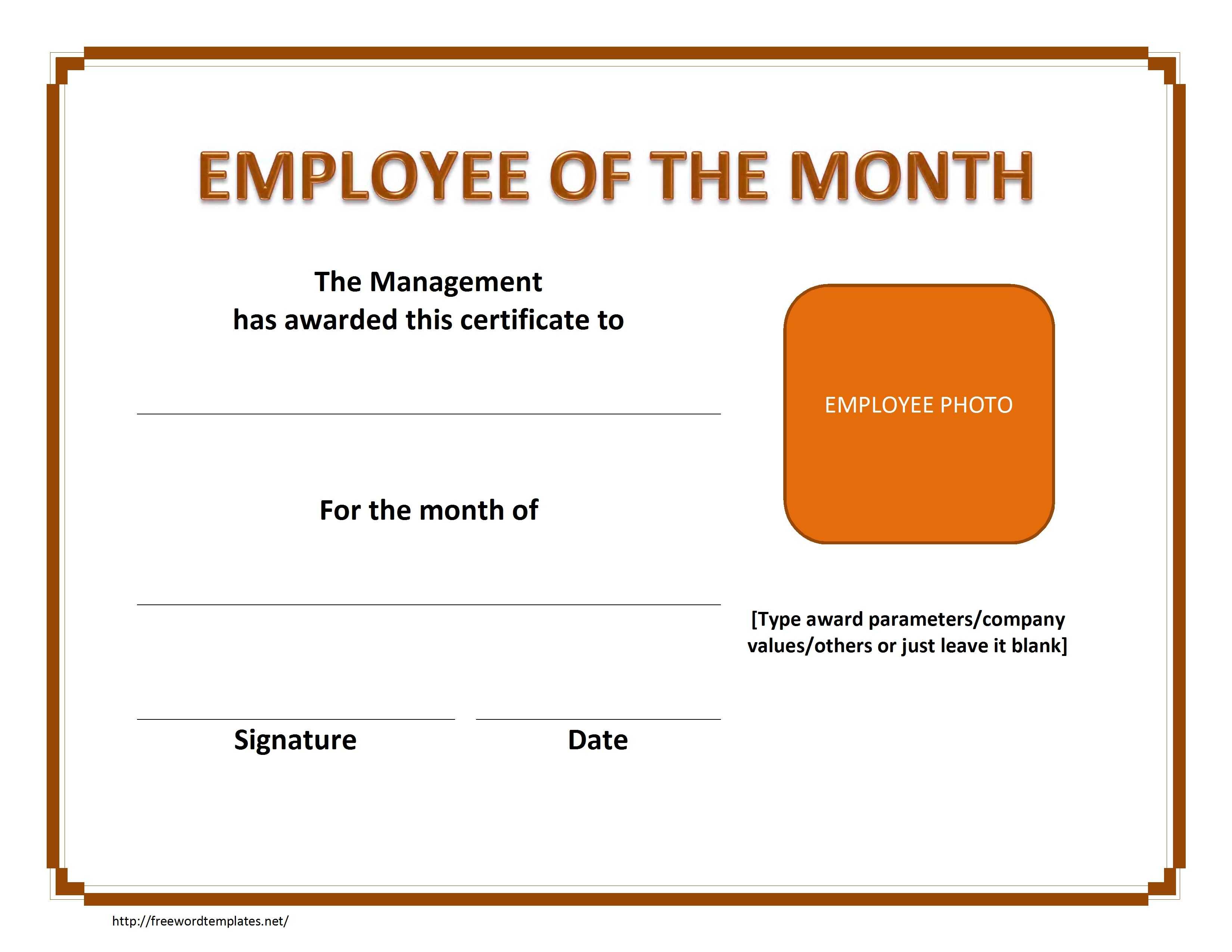 Employee The Month Certificate Template Free Microsoft Word With Employee Of The Month Certificate Templates