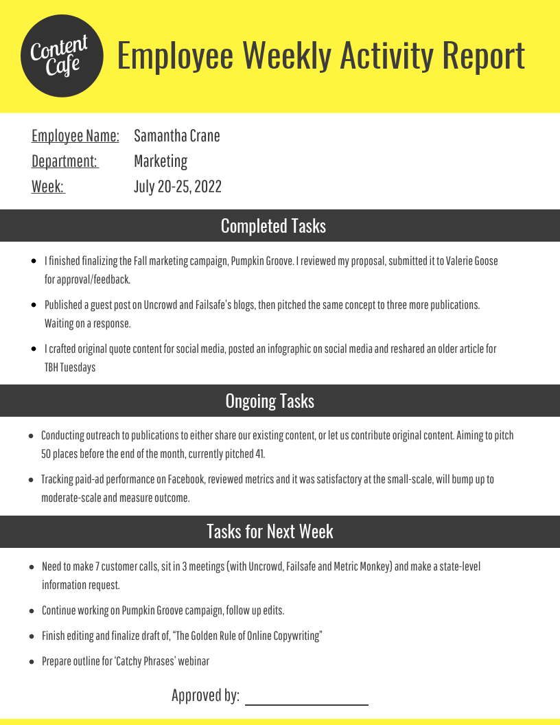 Employee Weekly Report Template - Venngage With Weekly Activity Report Template