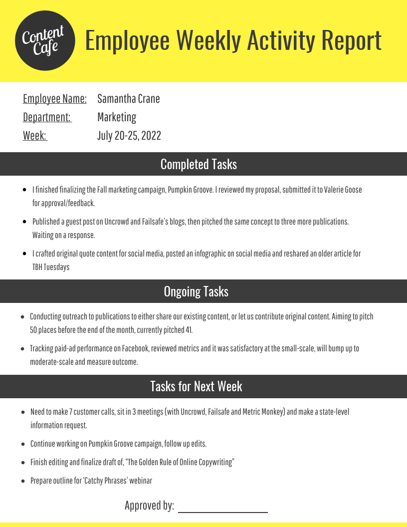 Employee Weekly Report Template – Venngage With Weekly Activity Report Template