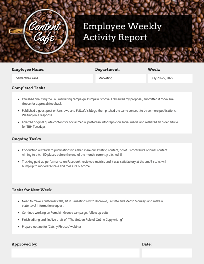 Employee Weekly Status Report Template – Venngage With Marketing Weekly Report Template