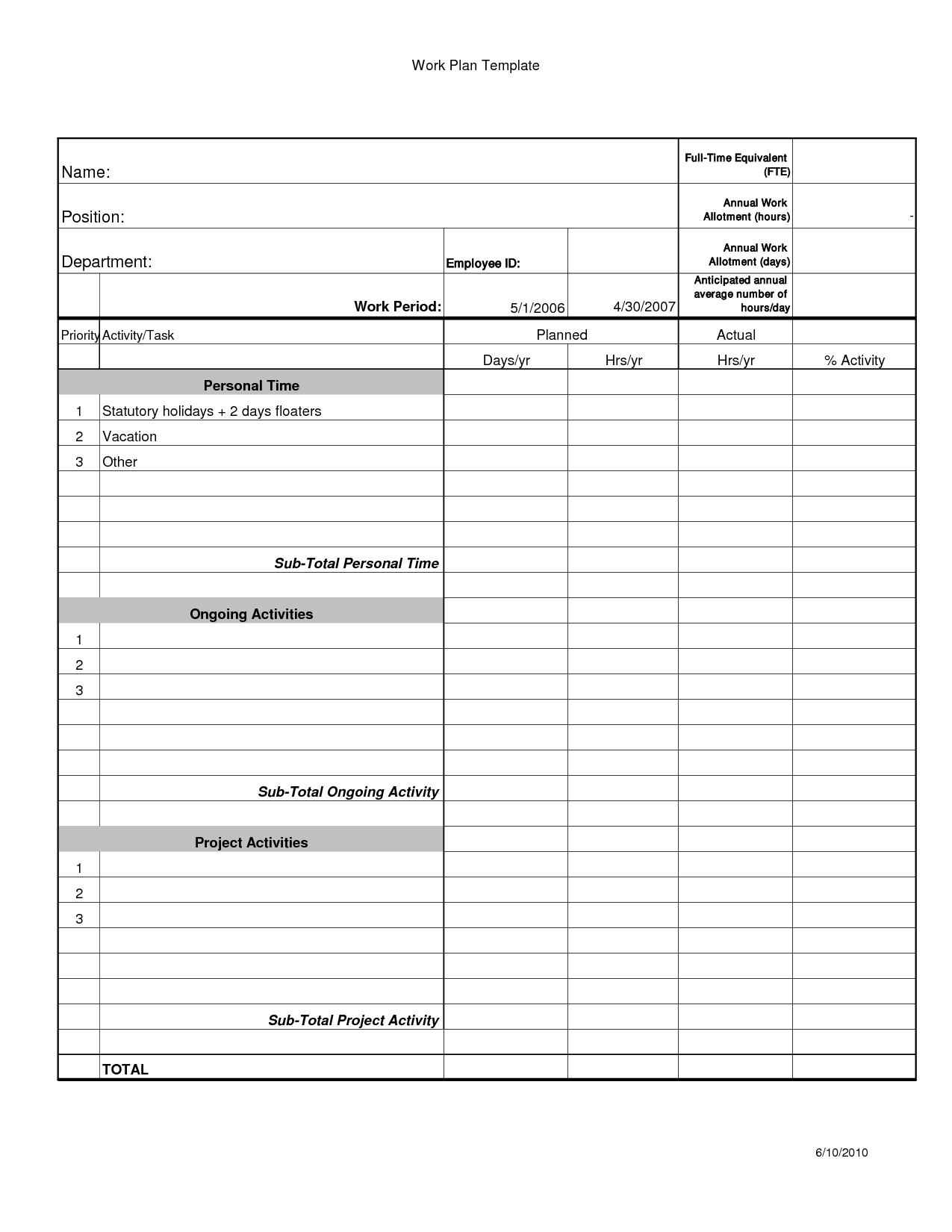 Employee Work Plan Template Word | Word Work, How To Plan With Work Plan Template Word