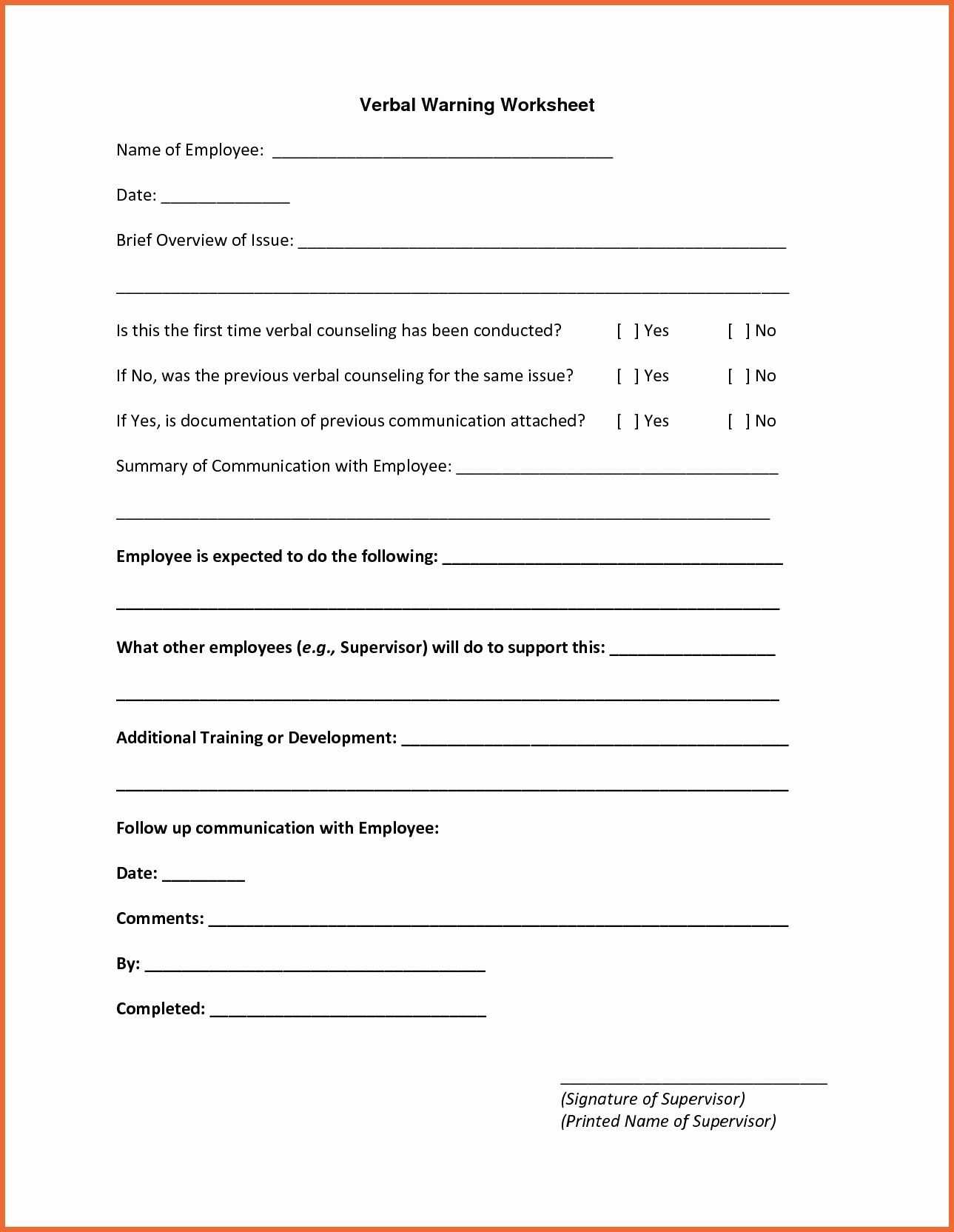 Employee Written Warning Template Free Luxury Verbal Warning For Word Employee Suggestion Form Template