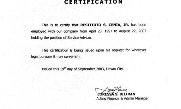 Employment Certificate Sample Best Templates Pinterest regarding Certificate Of Employment Template