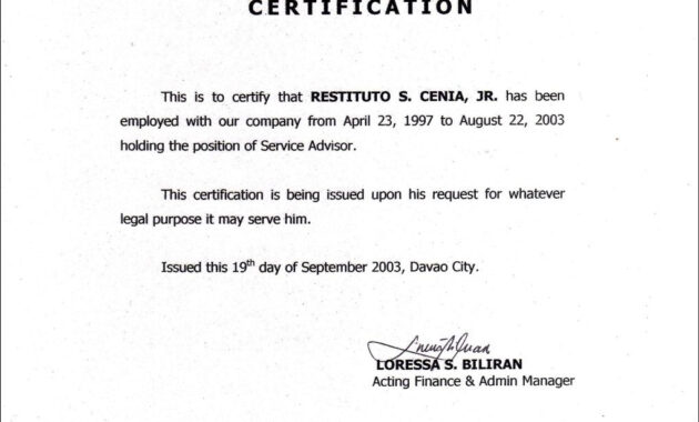 Employment Certificate Sample Best Templates Pinterest with Employee Certificate Of Service Template