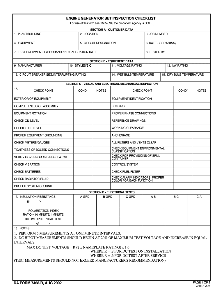 Engine Generator Inspection Checklist – Fill Online With Regard To Certificate Of Inspection Template