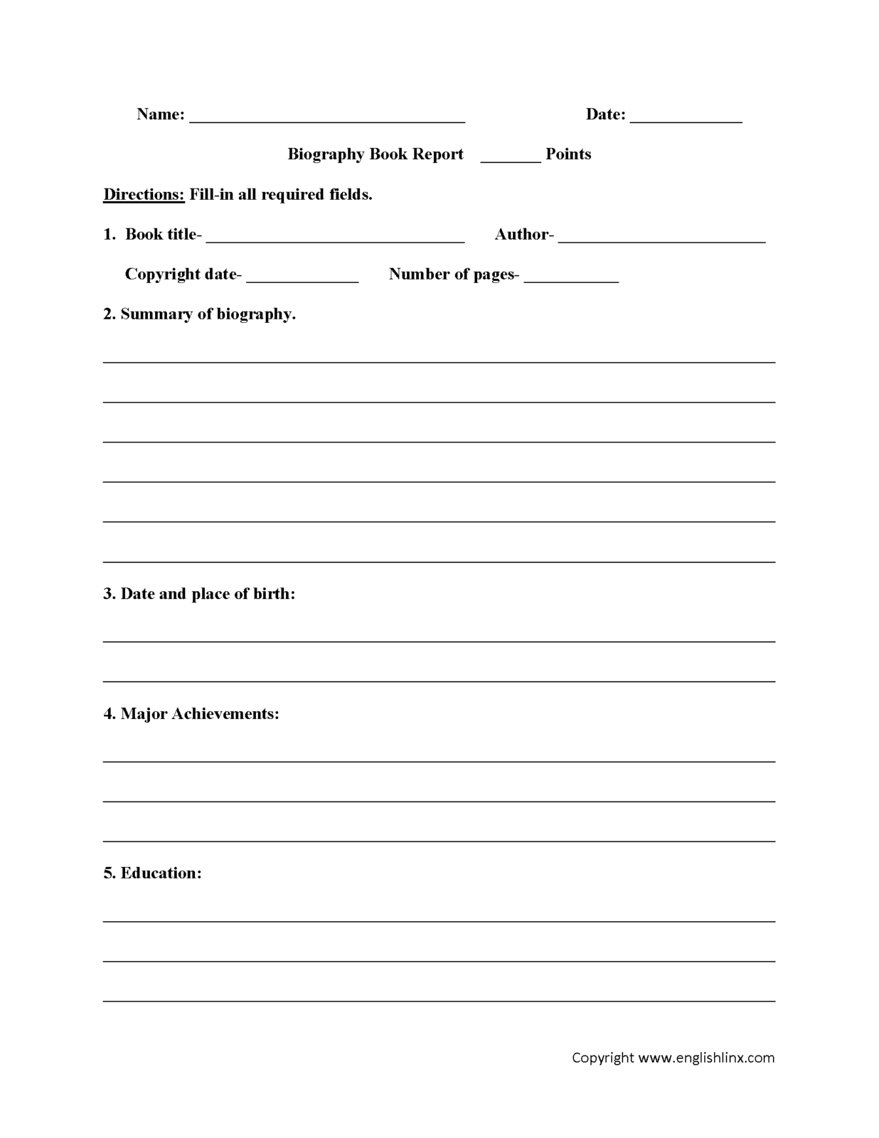 Englishlinx | Book Report Worksheets Inside 4Th Grade Book Report Template