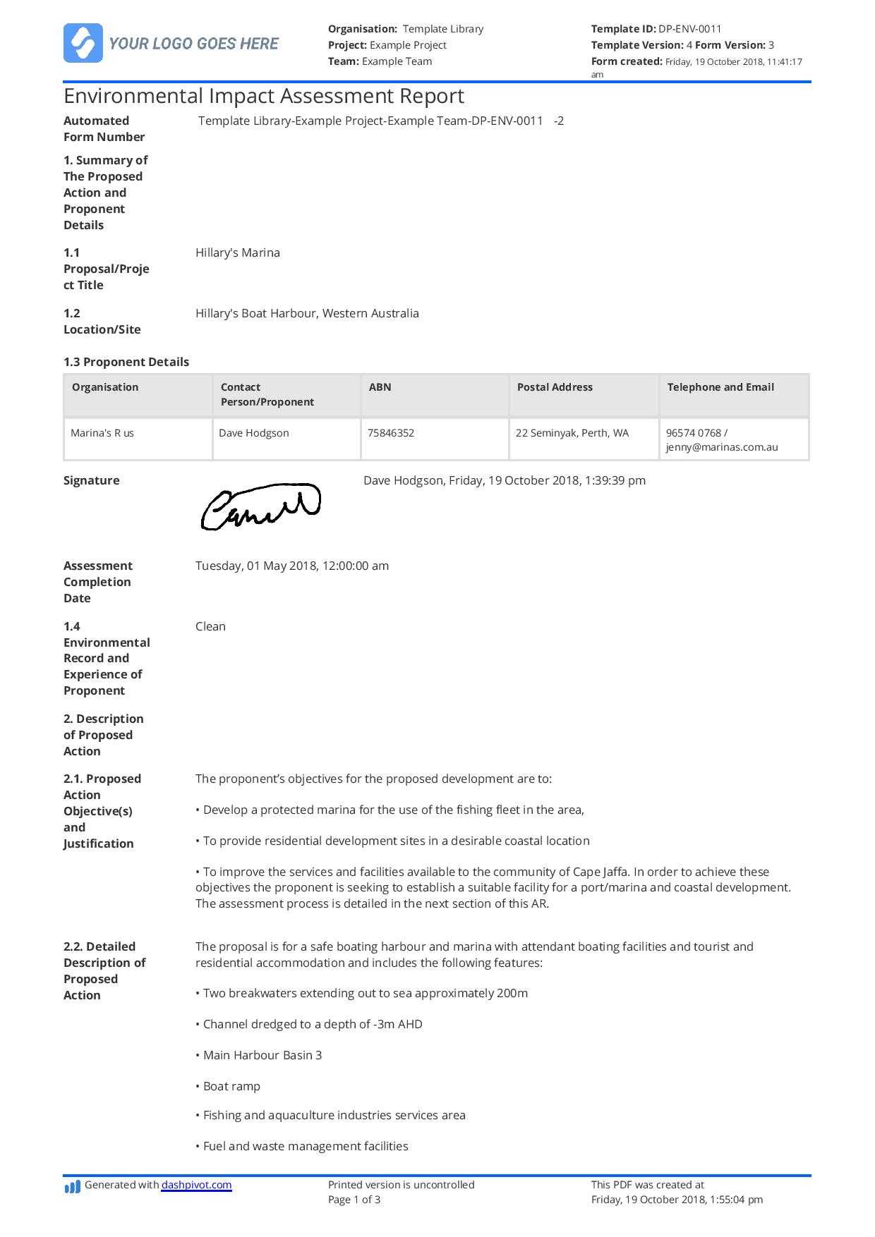 Environmental Impact Assessment Report Template – Use It Free Throughout Environmental Impact Report Template