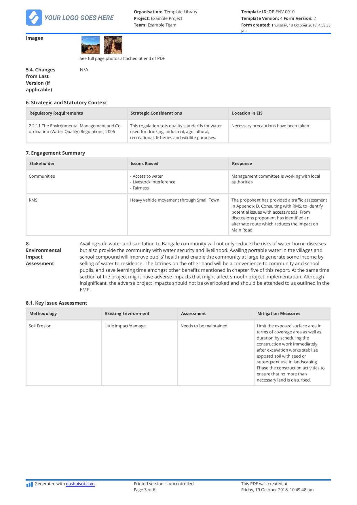 Environmental Impact Statement Example (Free And Customisable) With Regard To Environmental Impact Report Template