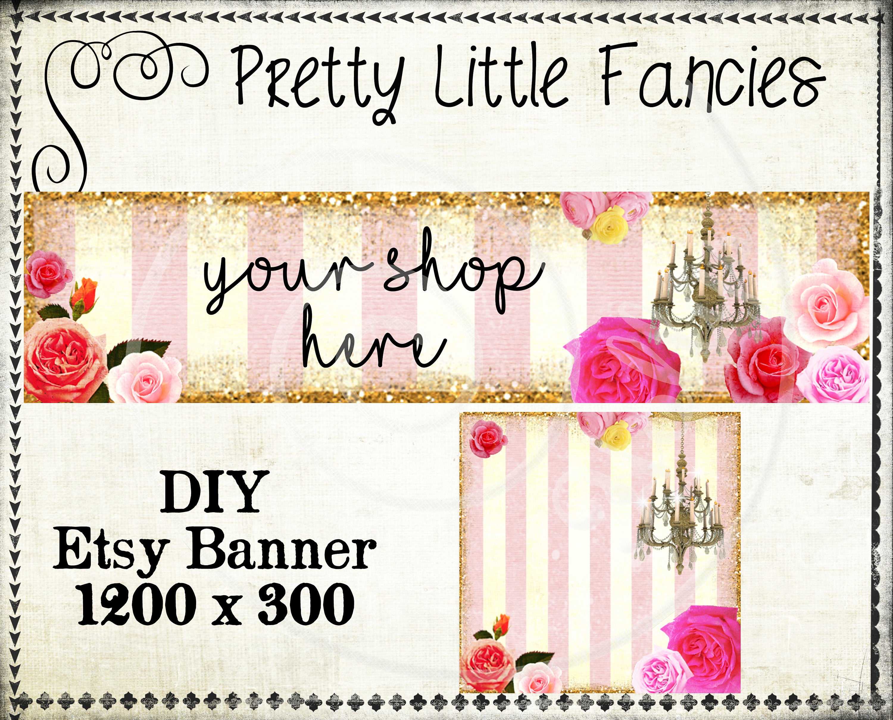 Etsy Shop Banner Diy Banner Template Premade Etsy Store Large Banner And  Icon Gold Glitter Digital Roses Chandelier Within Etsy Banner Template