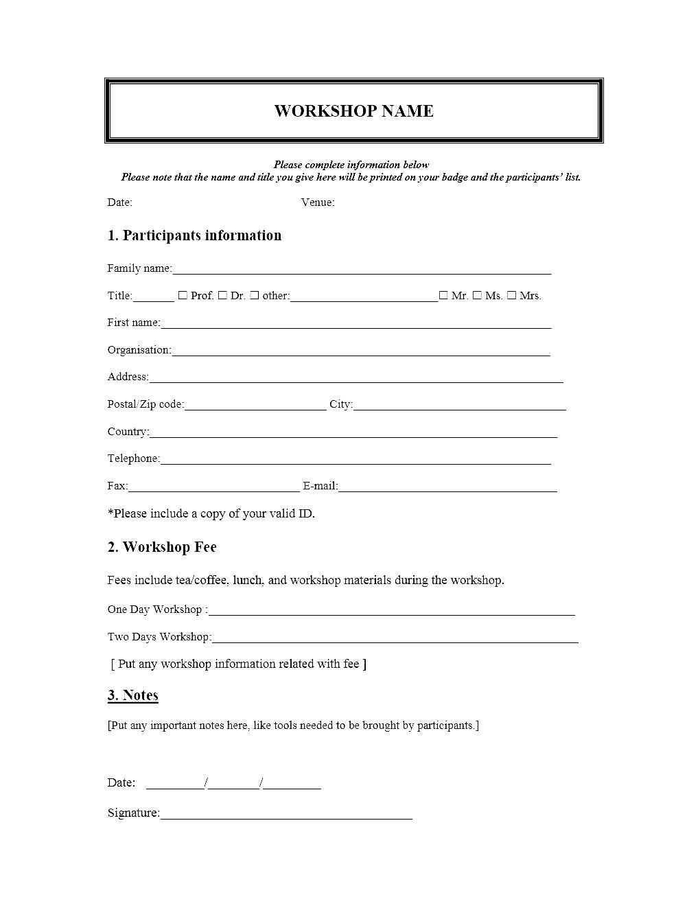 Event Registration Form Template Microsoft Word For Seminar Registration Form Template Word