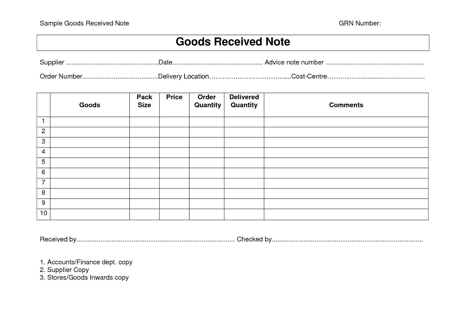 Every Bit Of Life Goods Receipt Note (Grn) Format Throughout Proof Of Delivery Template Word