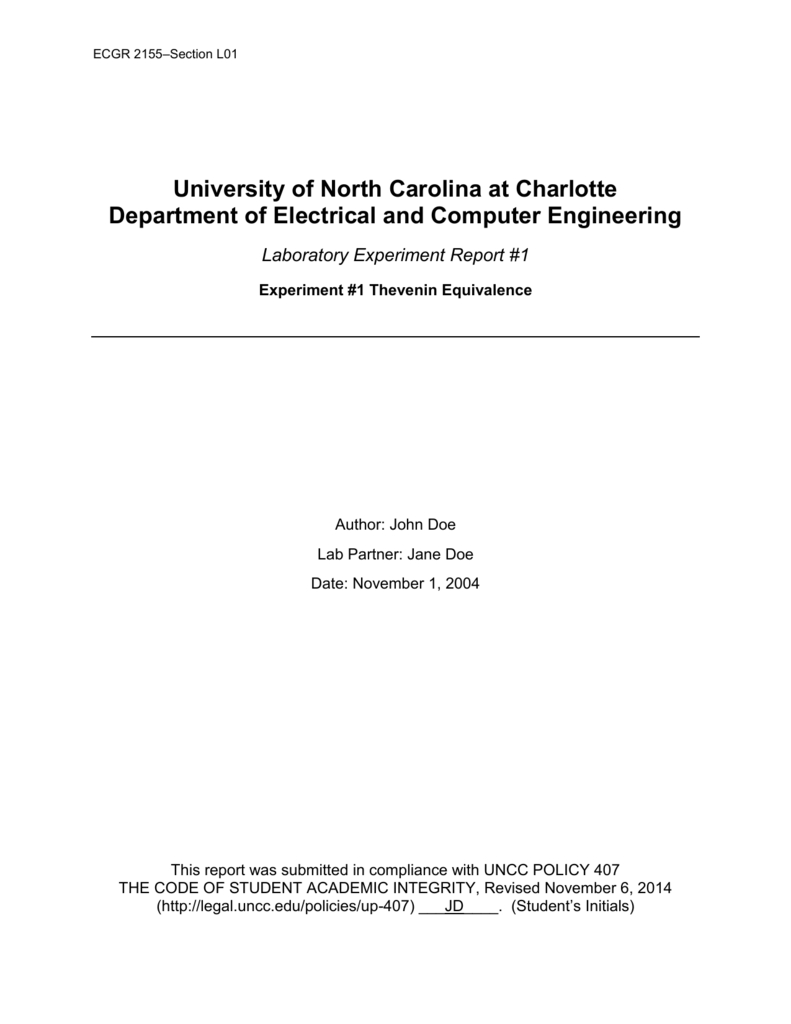 Example Lab Report - Electrical And Computer Engineering At Unc With Regard To Engineering Lab Report Template