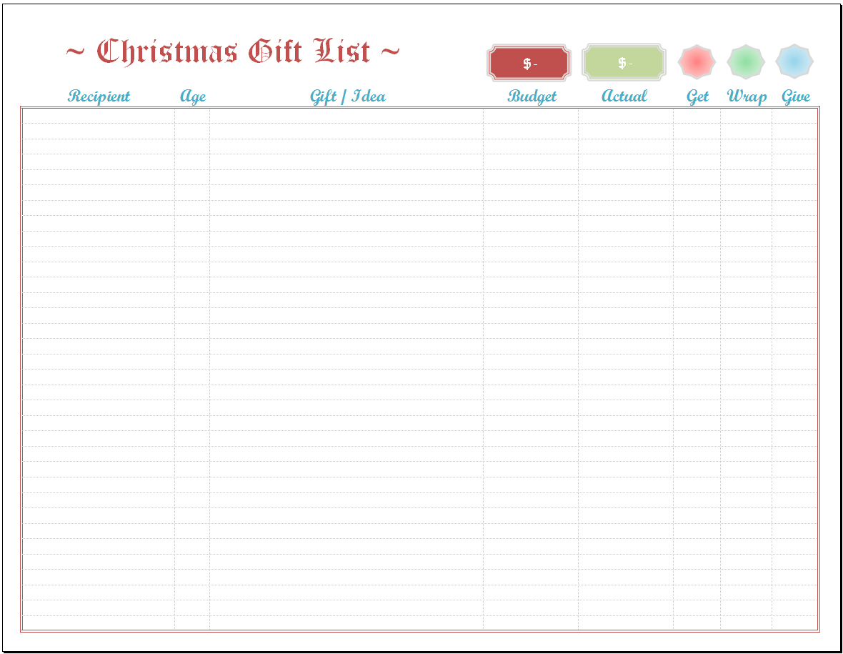 Excel Christmas List Template With Christmas Card List Template
