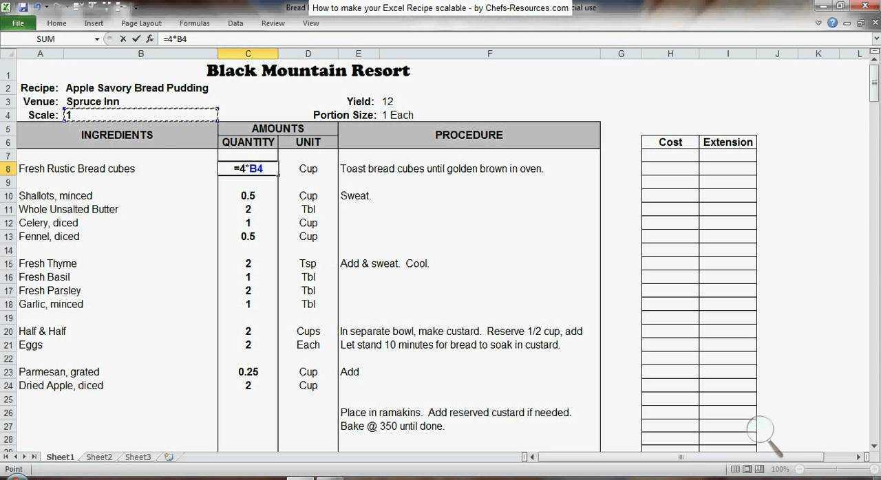 Excel Recipe Template For Chefs – Chefs Resources Pertaining To Restaurant Recipe Card Template