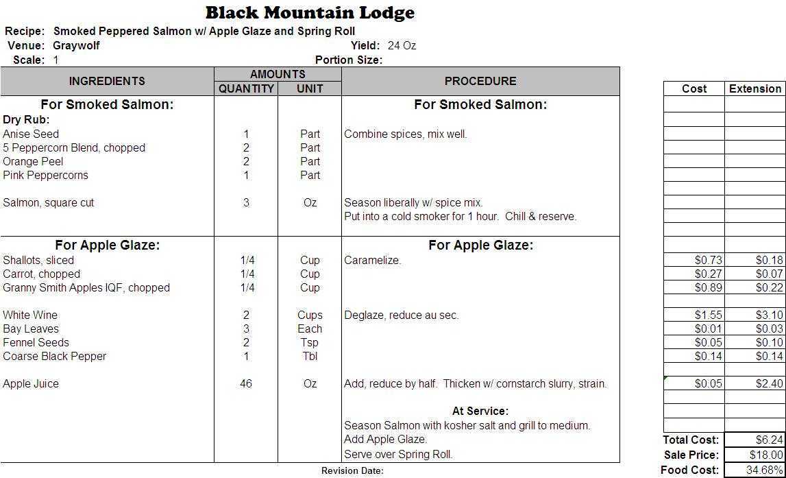 Excel Recipe Template For Chefs - Chefs Resources Regarding Restaurant Recipe Card Template