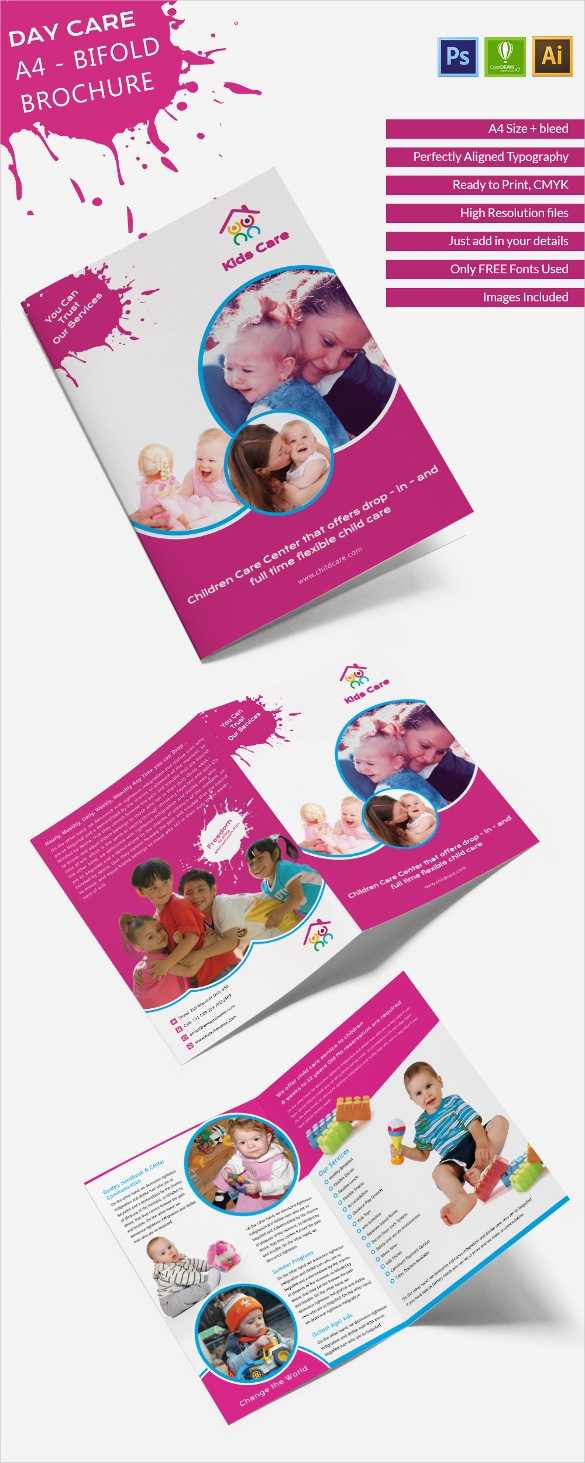Excellent Day Care A4 Bi Fold Brochure Template | Free With Regard To Daycare Brochure Template