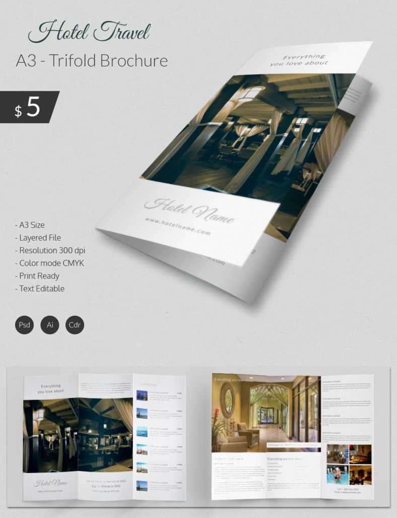 Excellent Hotel & Travel A3 Tri Fold Brochure Template Regarding Hotel Brochure Design Templates