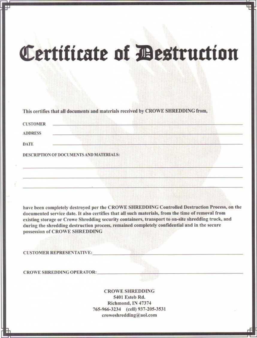 Exceptional Certificate Of Destruction Template Ideas Data For Free Certificate Of Destruction Template