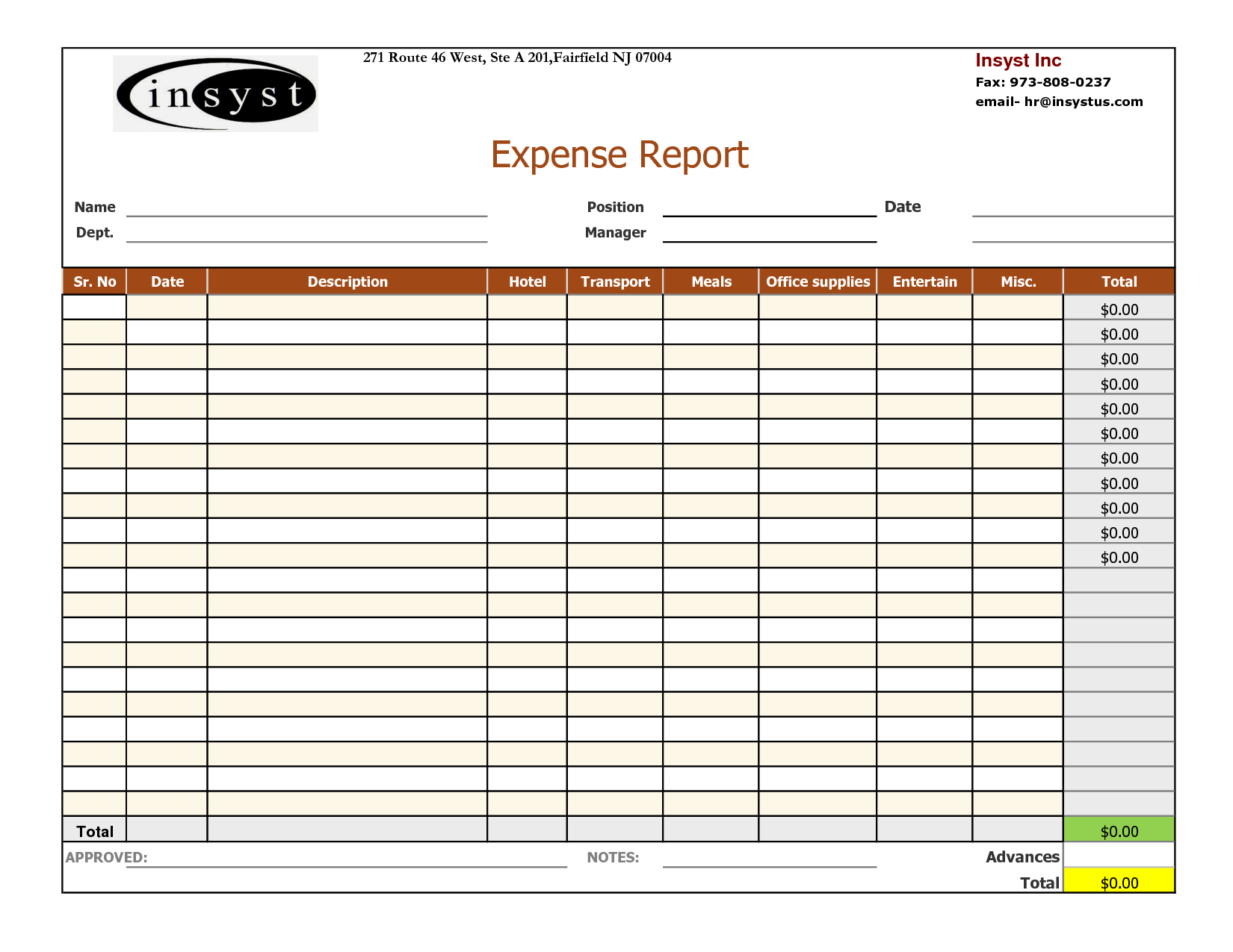Expense Report And Tracking Template With Company Logo : Venocor With Regard To Company Expense Report Template