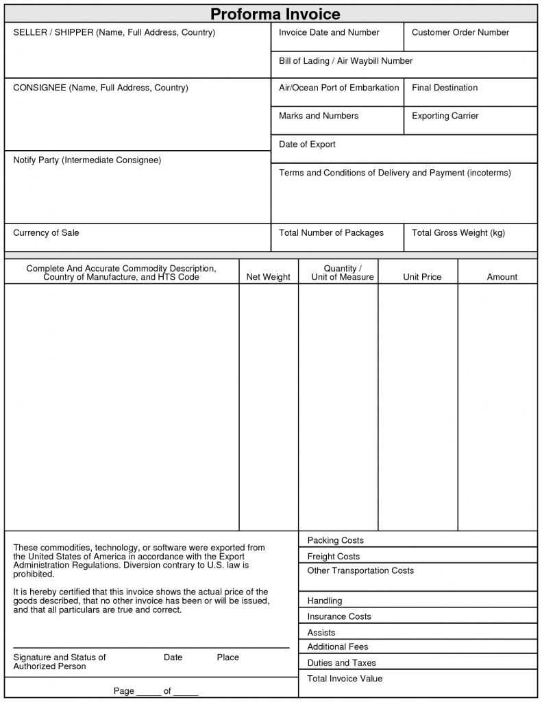 Export Proforma Invoice Format Invoice Format In Excel For Within Free Proforma Invoice Template Word