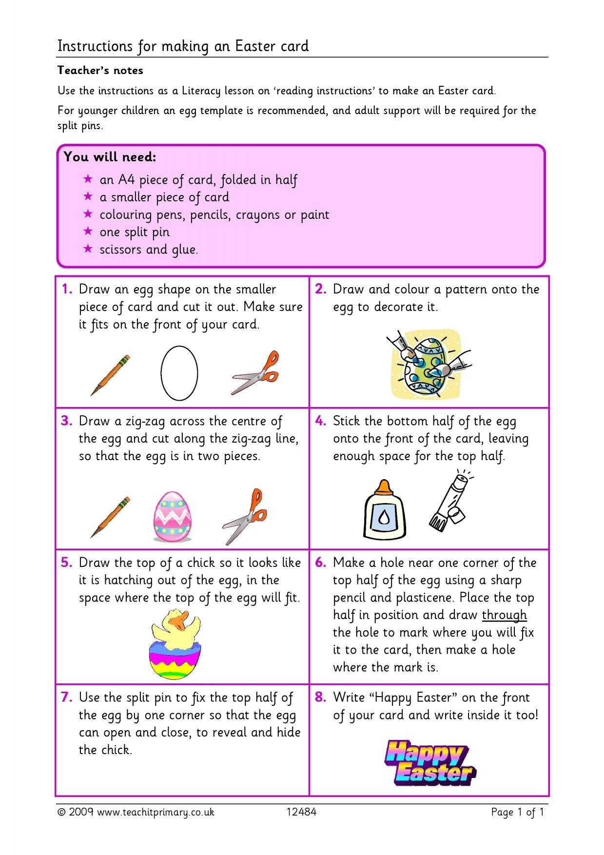 Eyfs | Ks1 | Ks2 | Instructions | Teachit Primary Inside With Regard To Easter Card Template Ks2