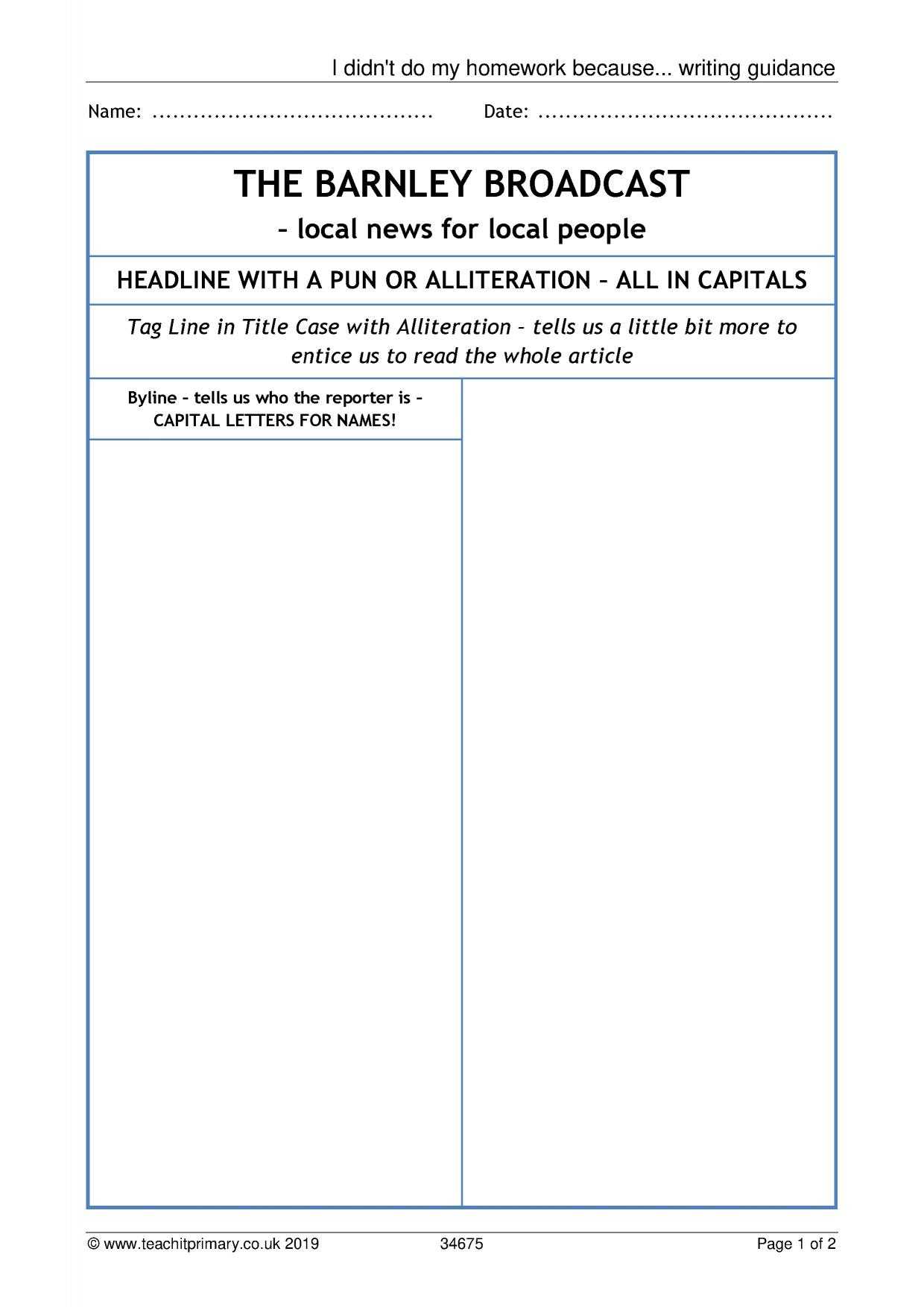 Eyfs | Ks1 | Ks2 | Newspapers | Teachit Primary Throughout Report Writing Template Ks1