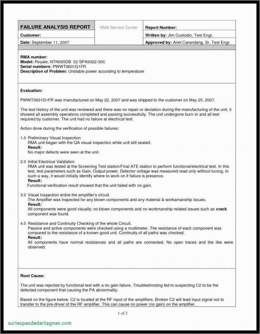 Failure Analysis Report Template Throughout Rma Report Template
