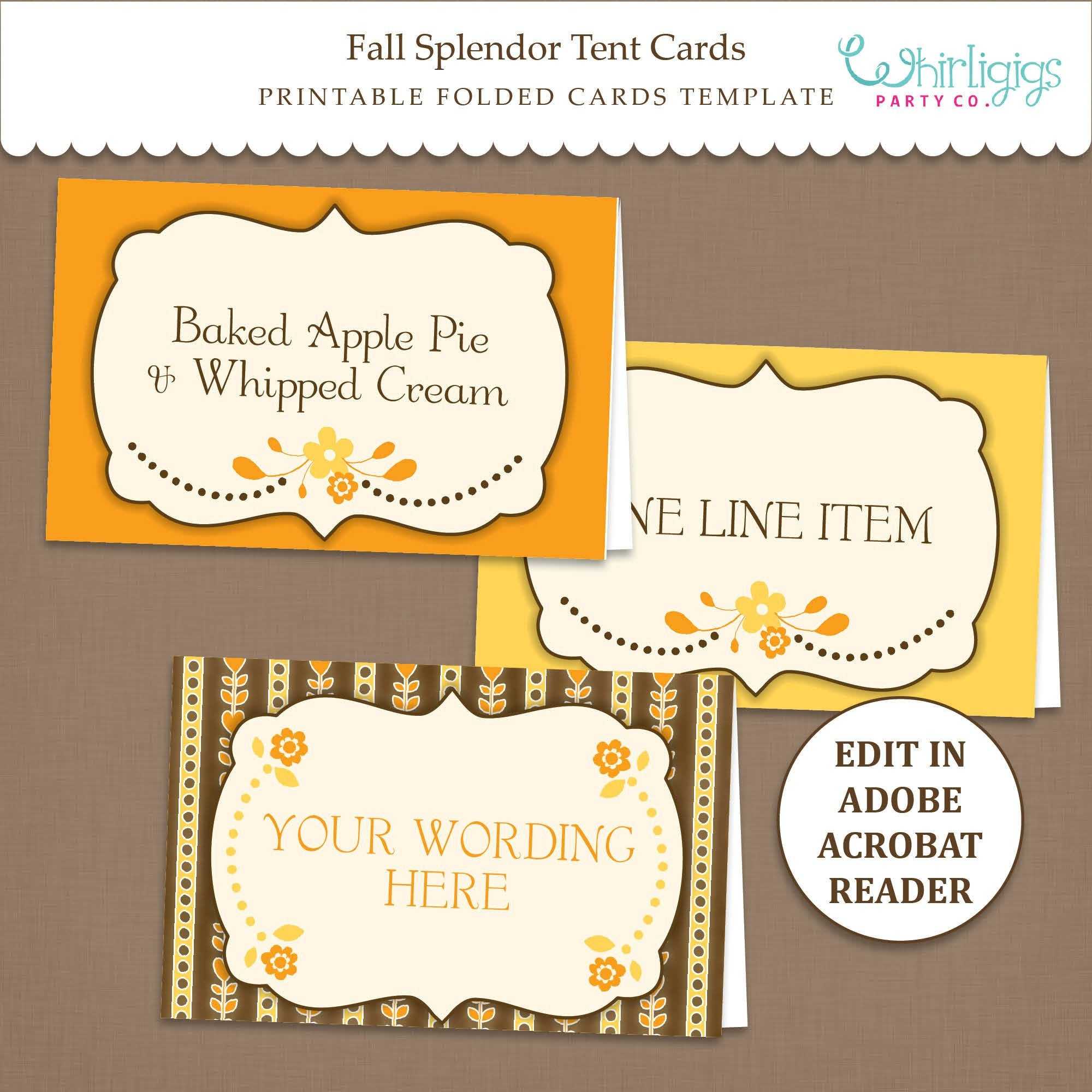 Fall Tent Card Template – Thanksgiving Placecards – Editable – Printable –  Pdf File – Fall Splendor – With Regard To Thanksgiving Place Cards Template