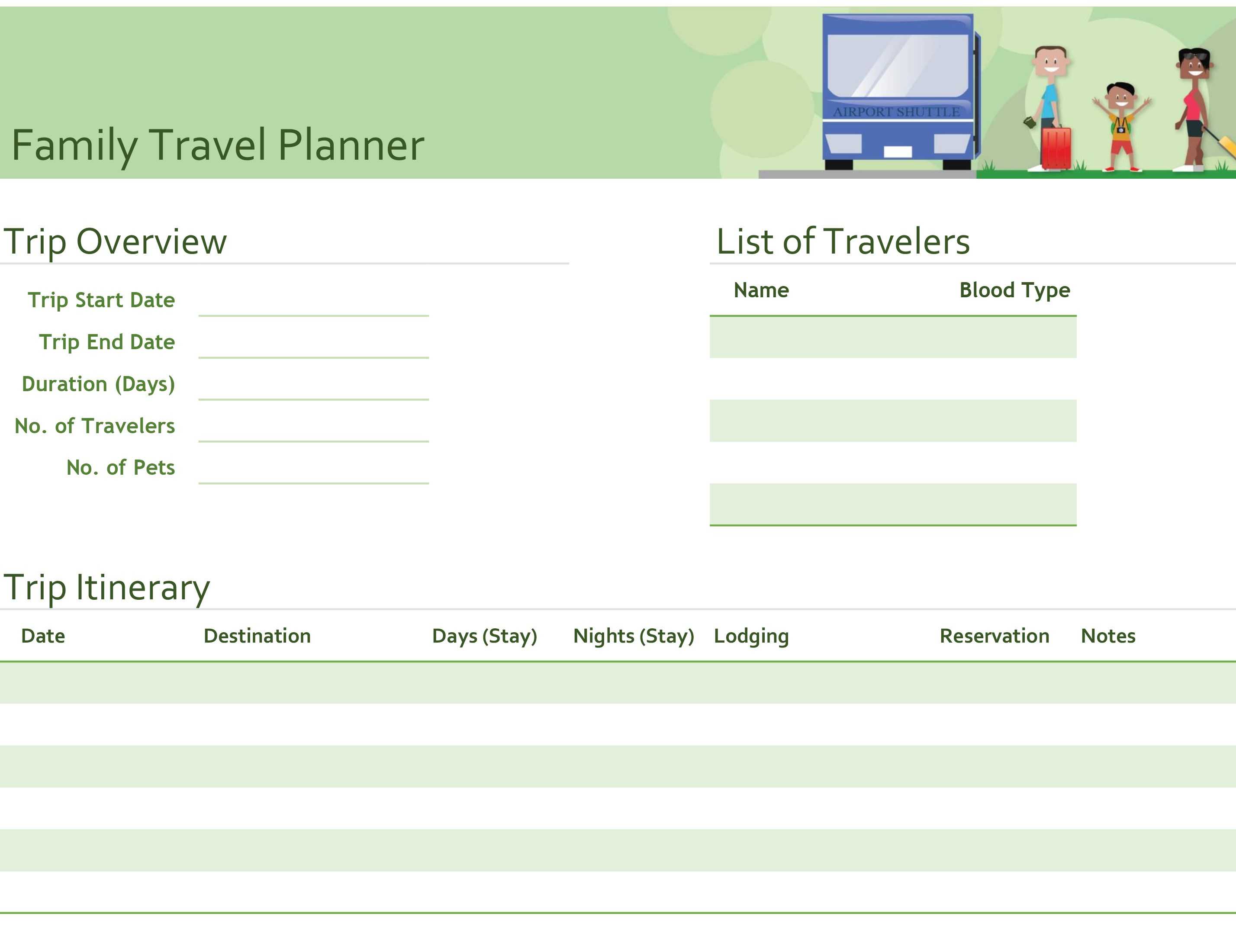 Family Travel Planner Regarding Blank Trip Itinerary Template