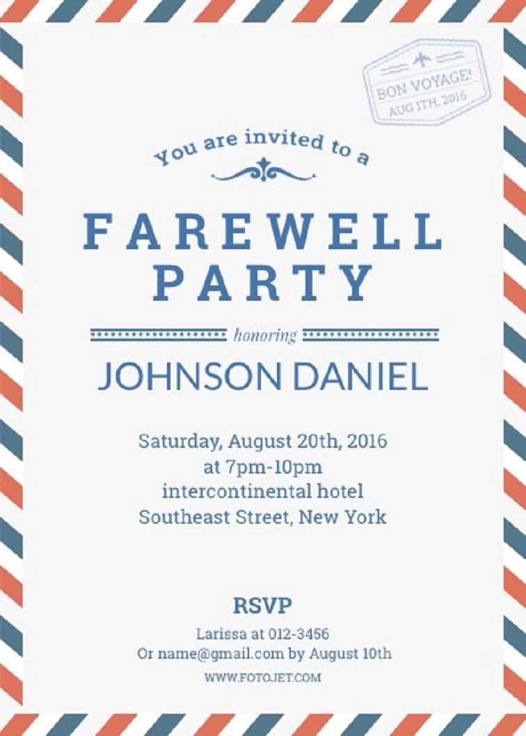 Farewell Party Invitation Template | Party Invitation Card Inside Bon Voyage Card Template