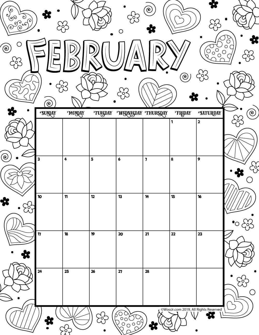 February 2019 Coloring Calendar | Free Printables | Kids For Blank Calendar Template For Kids