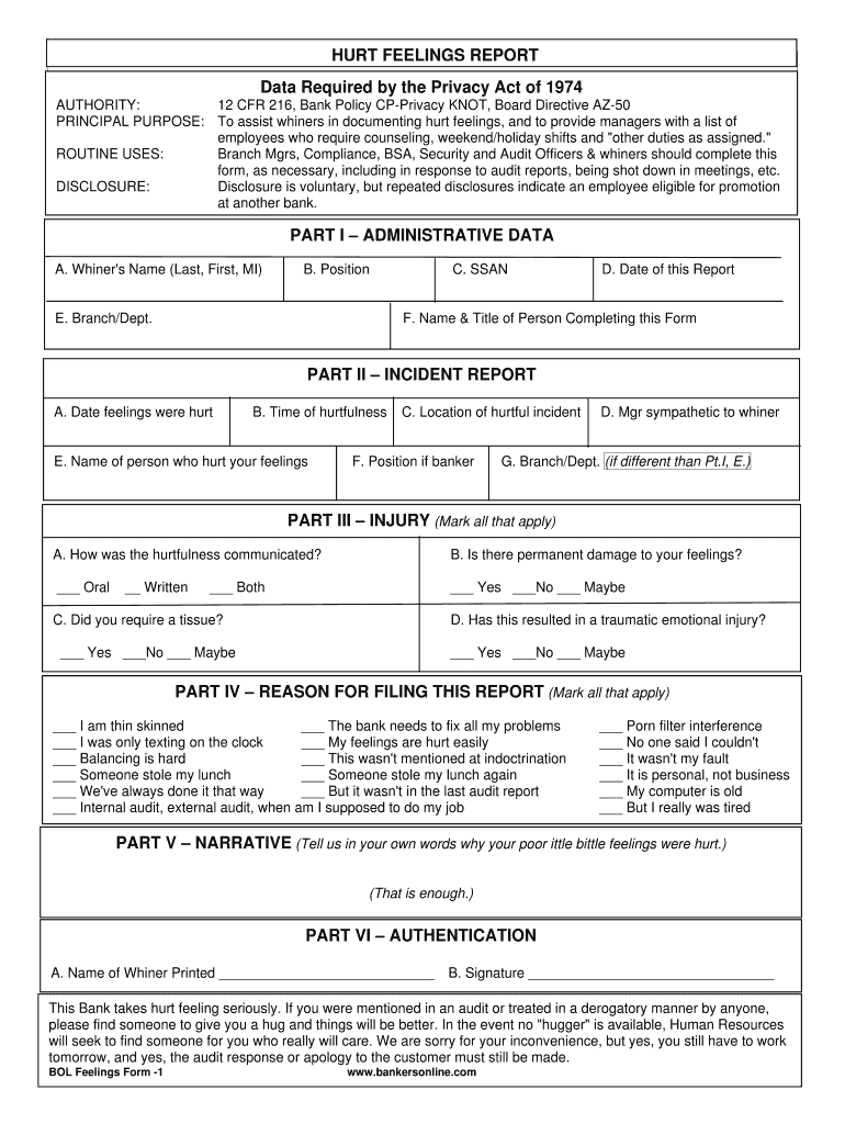 Feelings Hurt Report – Fill Online, Printable, Fillable With Hurt Feelings Report Template